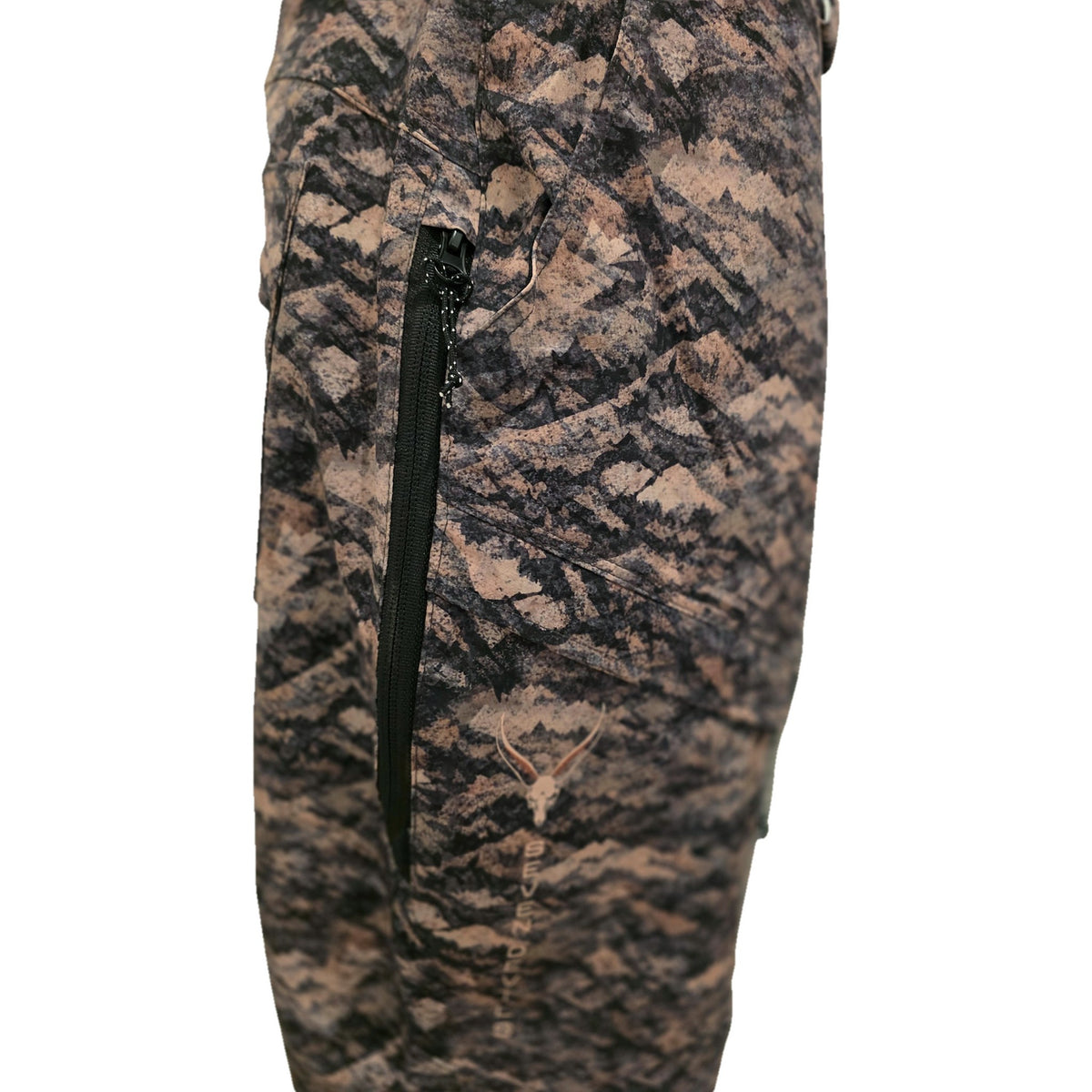 Zippered thigh vent with cord pull on the Grave Point Pant in Canyon Ghost camo